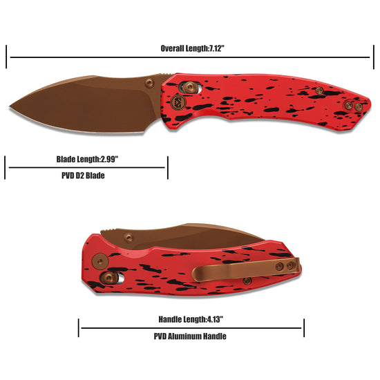 Miguron Norsa - 2.99" D2 Rose Gold PVD Blade, Red/Black Aluminium Handle