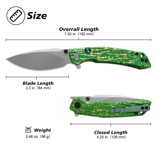 Miguron Celora - 3.3" 19C27 Stonewash Blade, Aluminium Lacquer Craft Green Handle