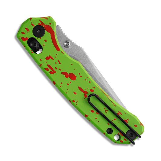 Miguron Thaly - 3.11" D2 Satin Blade, Green/Red Aluminium Handle