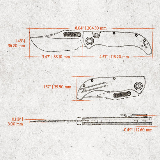 Vosteed Naga A3904 - 3.47" S35VN Stonewash Blade, Copper Raindrop Micarta Handle