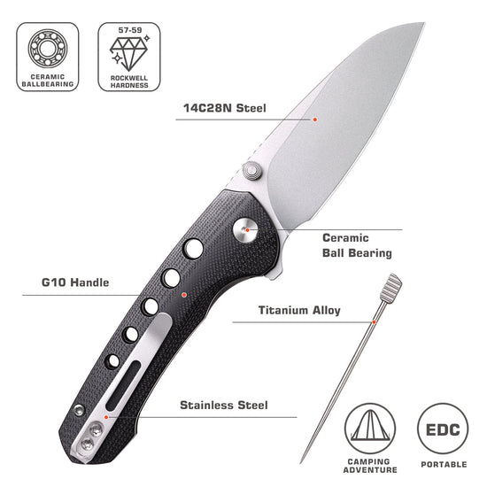 Remette RT-Bee - 2.8" 14C28N Sandblasted Blade, Black G10 Handle and Titanium Toothpick