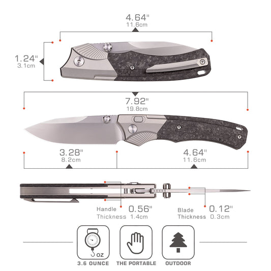 Remette WD107 - 3.28" M390 Sandblasted Blade, Carbon Fibre and Titanium Handle