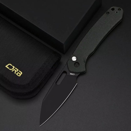 CJRB Pyrite Wharncliffe Green Micarta - 3.11" AR-RPM9 Black Wharncliffe Blade, Green Micarta Handles - J1925ABMGN