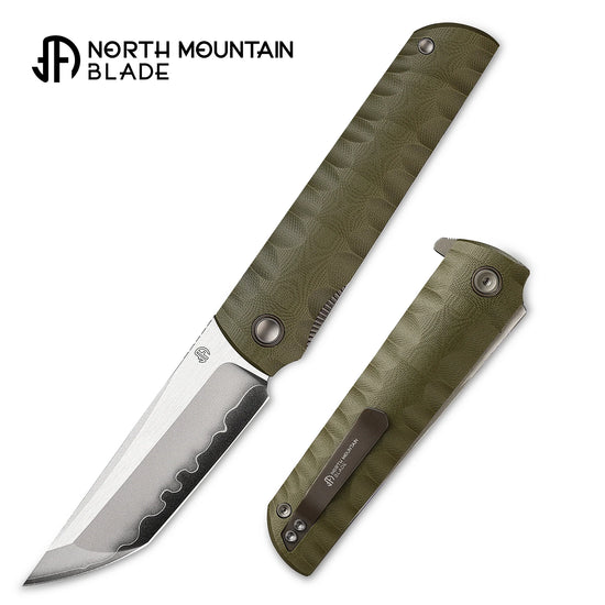 North Mountain Blade Kick Stop Chop Plus - 4" SLD-Magic Steel San Mai Tanto Blade, Green G10 Handle