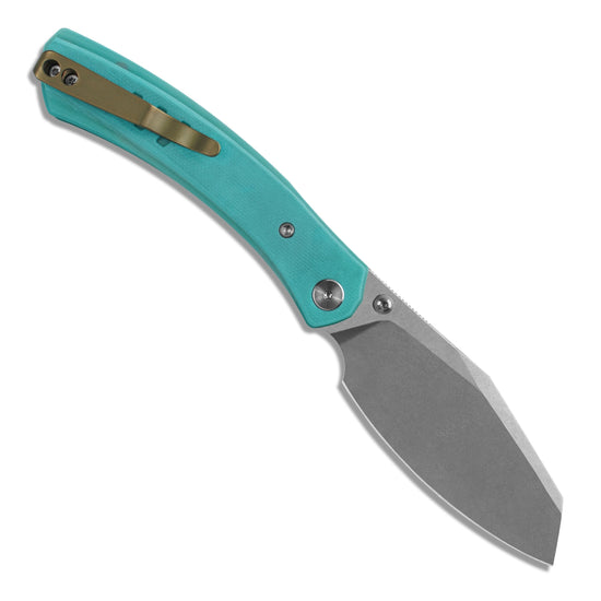 Miguron Karok - 3.4" Stonewashed D2, Blue G10 Handle