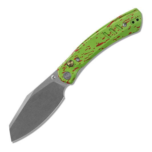 Miguron Karok - 3.4" Stonewashed D2, Green Aluminium Handle
