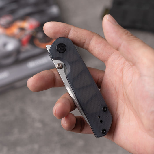 Olitans Lemon Shark G071 - 3.27" 10Cr15Mov Stonewashed Blade, Grey Acrylic Handle