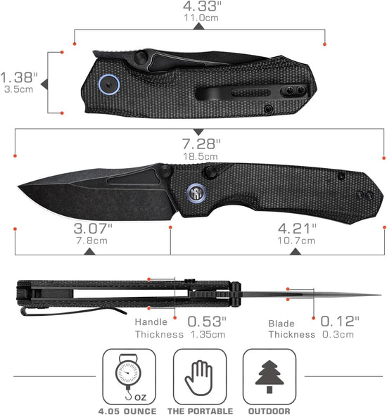 Remette RT-Rhino - 3.07" 14C28N Black Stonewashed Blade, Black Micarta Handle