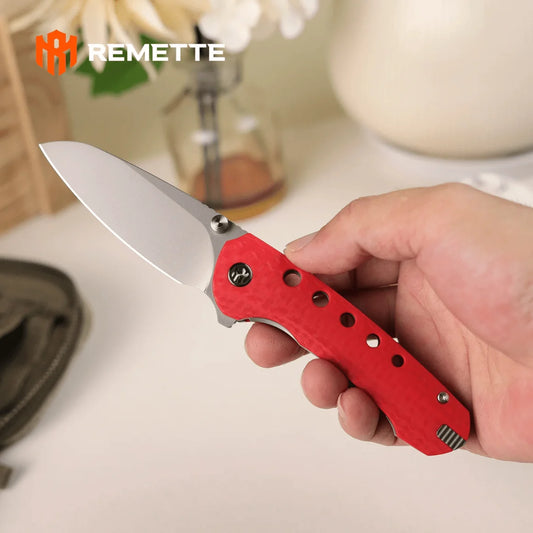 Remette RT-Bee - 2.8" 14C28N Sandblasted Blade, Red G10 Handle and Titanium Toothpick