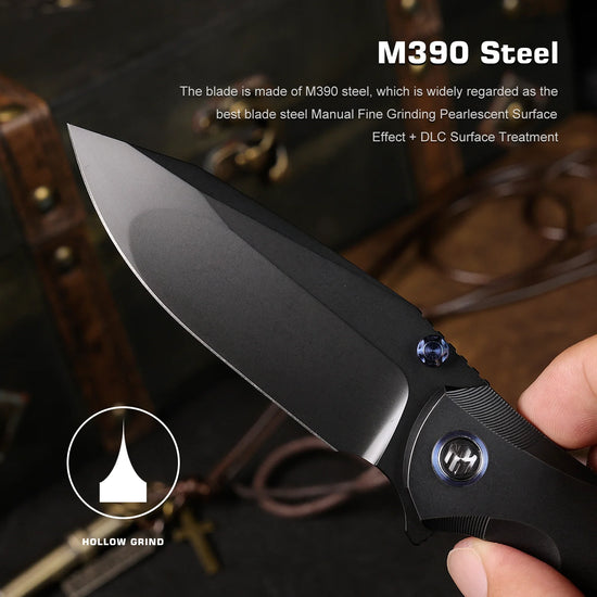 Remette RT-Cool Whale - 3.15" M390 Black DLC Blade, Black Titanium Handle