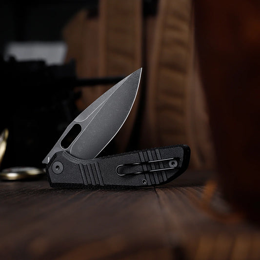 Trivisa Gecko-BM - 3.4" 14C28N Black Stonewashed Blade, Black Micarta