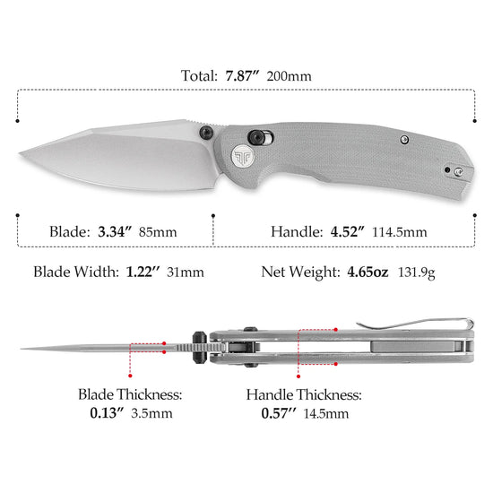 Trivisa Hornet-03G - 3.34" 14C28N Stonewashed Blade, Light Grey G10