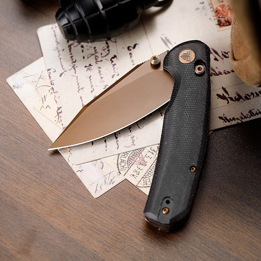 Trivisa Hornet-BM - 3.34" 14C28N Rose Gold Blade, Black Micarta