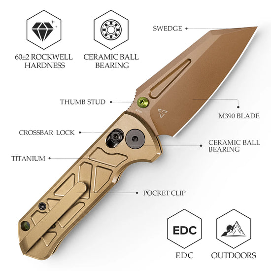 Trivisa Skarn-RG - 2.9" M390 Rose Gold Blade, Titanium Handle