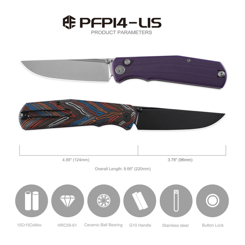 Petrified Fish Lis PFP14PW - 3.78" 10Cr15coMoV Stonewashed, Purple G10 Handle