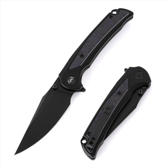 Wixco Scort WX14-A - 3.6" 14C28N Black PVD Blade, Black Aluminium with Purple Shredded Carbon Fibre Handle