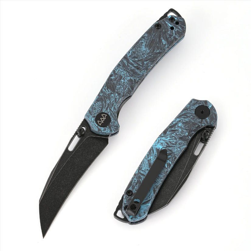 Wixco Wortex WX16-C - 3.1" 14C28N Black PVD Blade, Blue Shredded Carbon Fibre Handle