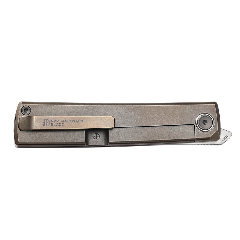 North Mountain Blade Kaiken Bronze - 3.5" M390 Tanto Blade, Titanium Handle