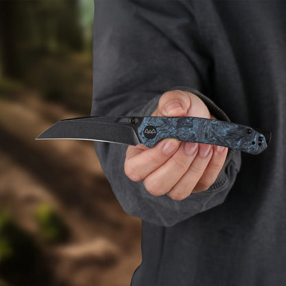 Wixco Wortex WX16-C - 3.1" 14C28N Black PVD Blade, Blue Shredded Carbon Fibre Handle
