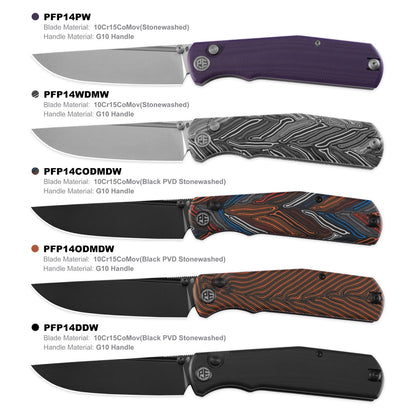Petrified Fish Lis PFP14DDW - 3.78" 10Cr15coMoV Black Stonewashed, Black G10 Handle