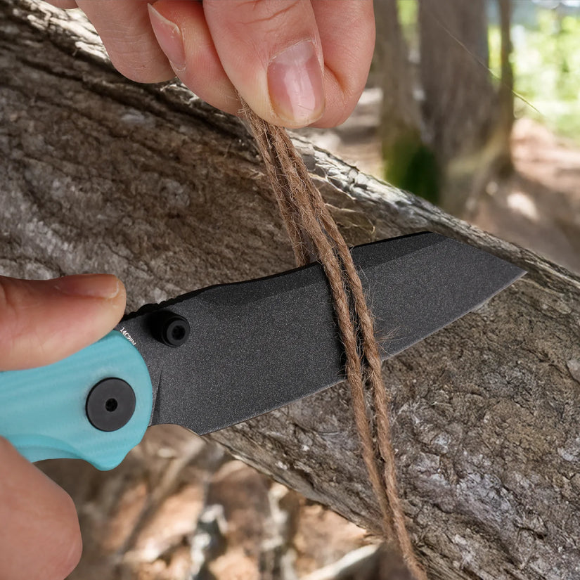 Wixco Axor WX15-C - 3.35" 14C28N Textured Black Blade, Light Blue G10 Handle