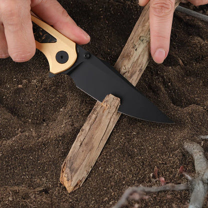 Wixco Scort WX14-B - 3.6" 14C28N Black PVD Blade, Gold Aluminium with Gold Shredded Carbon Fibre Handle