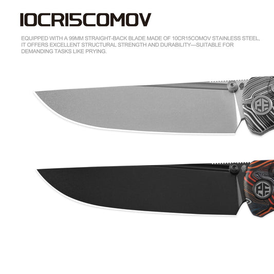 Petrified Fish Lis PFP14ODMDW - 3.78" 10Cr15coMoV Black Stonewashed, Orange GMascus Handle