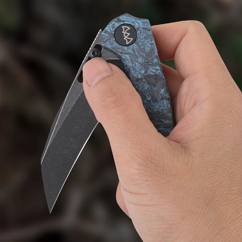 Wixco Wortex WX16-C - 3.1" 14C28N Black PVD Blade, Blue Shredded Carbon Fibre Handle