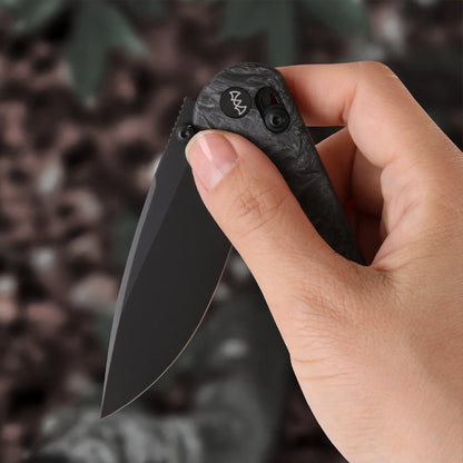 Wixco Drax WX10-B - 3.23" 14C28N Black PVD Blade, Grey Shredded Carbon Fibre Handle