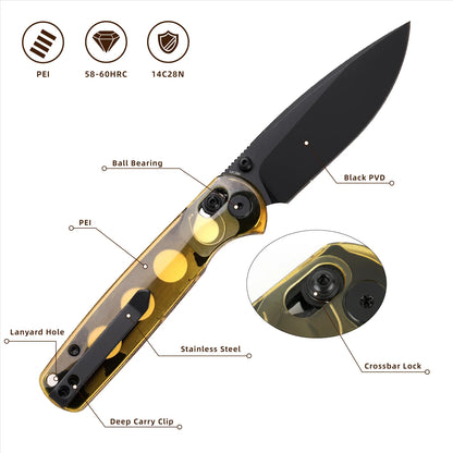 Wixco Drax WX10-C - 3.23" 14C28N Black PVD Blade, Ultem Handle