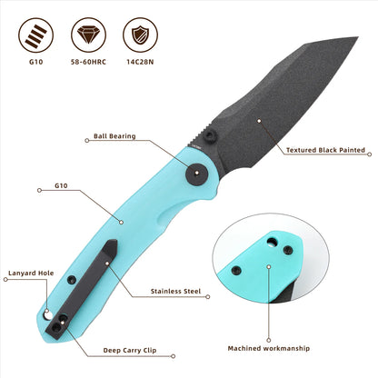 Wixco Axor WX15-C - 3.35" 14C28N Textured Black Blade, Light Blue G10 Handle