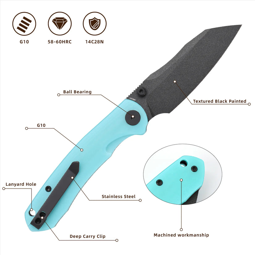 Wixco Axor WX15-C - 3.35" 14C28N Textured Black Blade, Light Blue G10 Handle