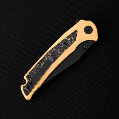 Wixco Scort WX14-B - 3.6" 14C28N Black PVD Blade, Gold Aluminium with Gold Shredded Carbon Fibre Handle