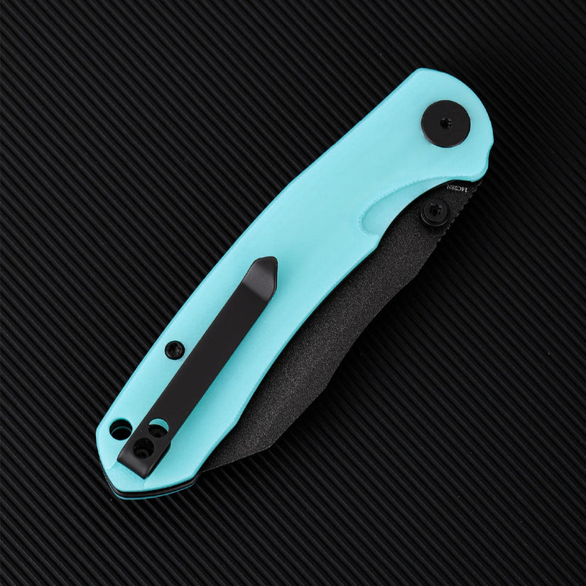 Wixco Axor WX15-C - 3.35" 14C28N Textured Black Blade, Light Blue G10 Handle