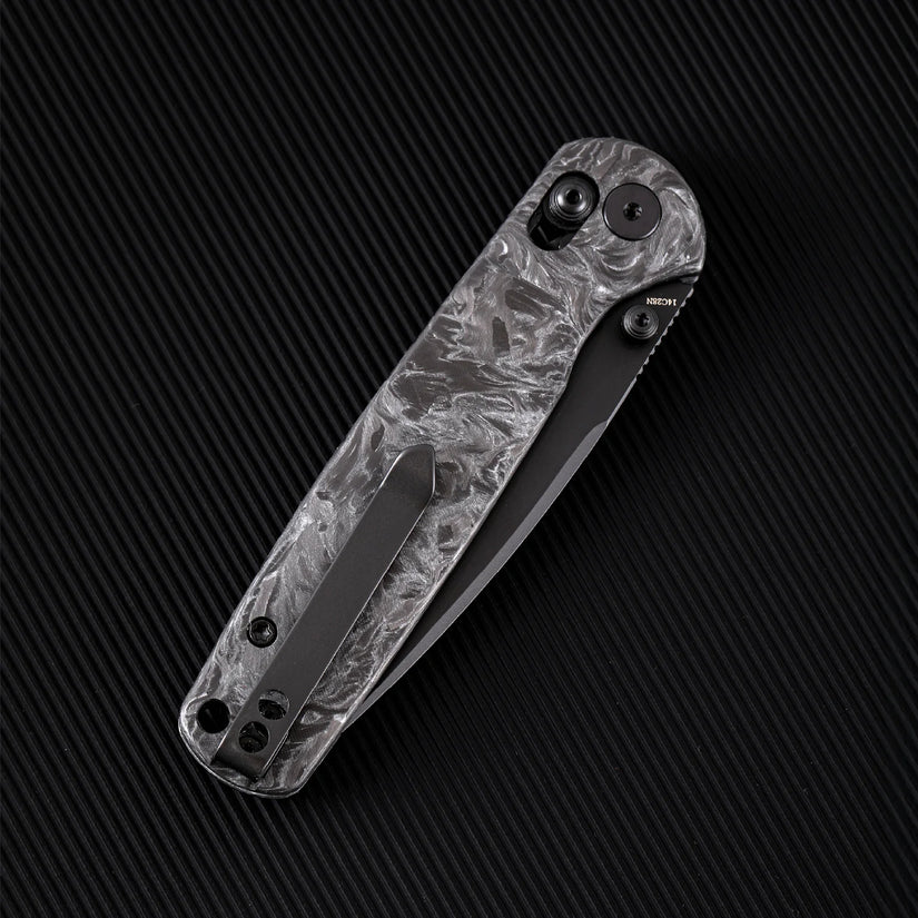 Wixco Drax WX10-B - 3.23" 14C28N Black PVD Blade, Grey Shredded Carbon Fibre Handle