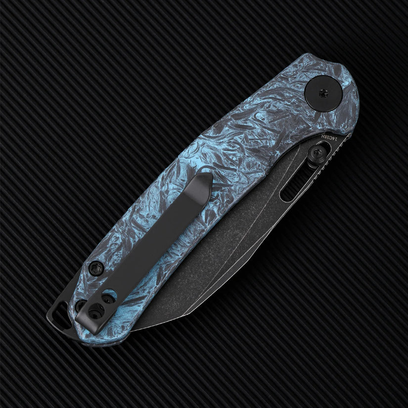 Wixco Wortex WX16-C - 3.1" 14C28N Black PVD Blade, Blue Shredded Carbon Fibre Handle