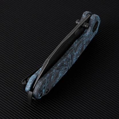 Wixco Wortex WX16-C - 3.1" 14C28N Black PVD Blade, Blue Shredded Carbon Fibre Handle