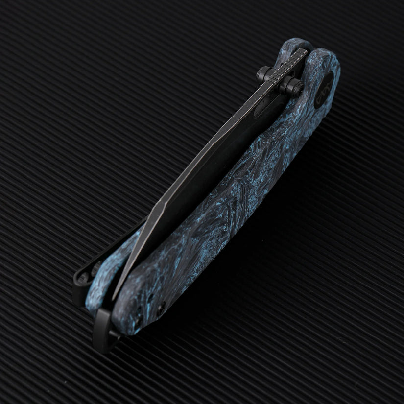 Wixco Wortex WX16-C - 3.1" 14C28N Black PVD Blade, Blue Shredded Carbon Fibre Handle