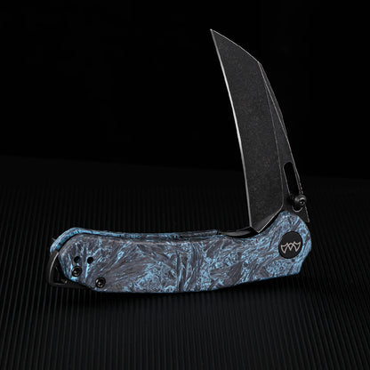 Wixco Wortex WX16-C - 3.1" 14C28N Black PVD Blade, Blue Shredded Carbon Fibre Handle