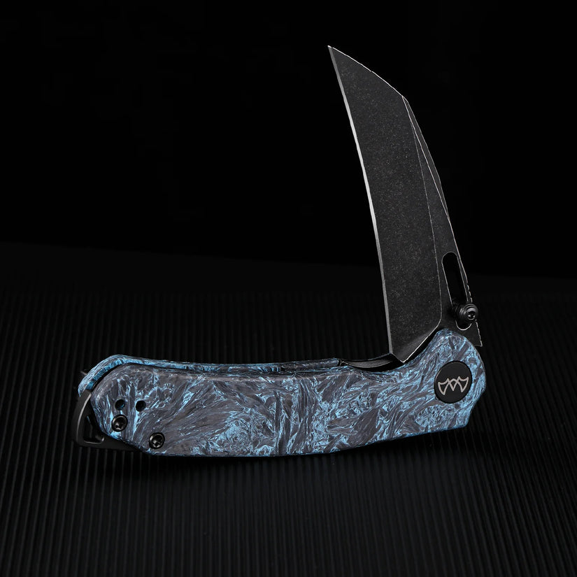 Wixco Wortex WX16-C - 3.1" 14C28N Black PVD Blade, Blue Shredded Carbon Fibre Handle