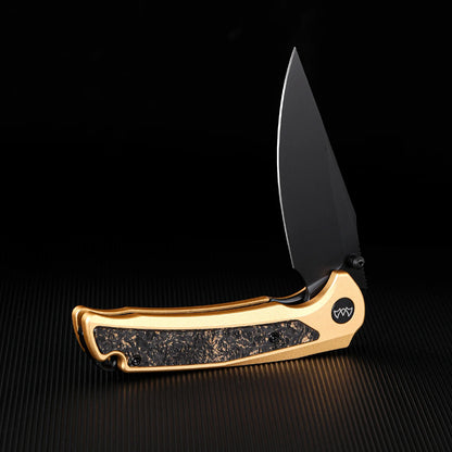 Wixco Scort WX14-B - 3.6" 14C28N Black PVD Blade, Gold Aluminium with Gold Shredded Carbon Fibre Handle
