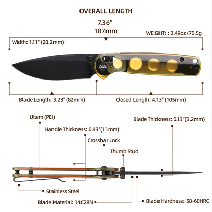 Wixco Drax WX10-C - 3.23" 14C28N Black PVD Blade, Ultem Handle