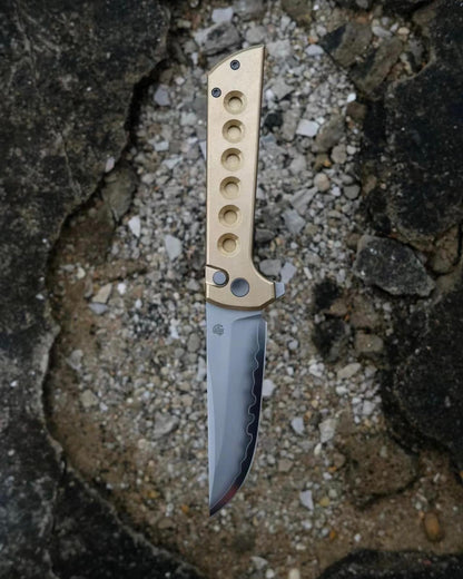 North Mountain Blade Chop 2 Bronze - 3.4" SLD-Magic Steel San Mai Tanto Blade, Bronze Holes Handle