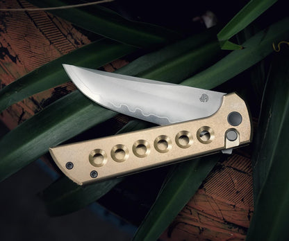 North Mountain Blade Chop 2 Bronze - 3.4" SLD-Magic Steel San Mai Tanto Blade, Bronze Holes Handle