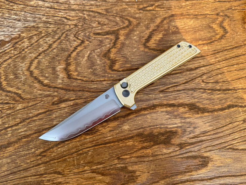 North Mountain Blade Chop 2 Bronze - 3.4" SLD-Magic Steel San Mai Tanto Blade, Bronze Frag Handle