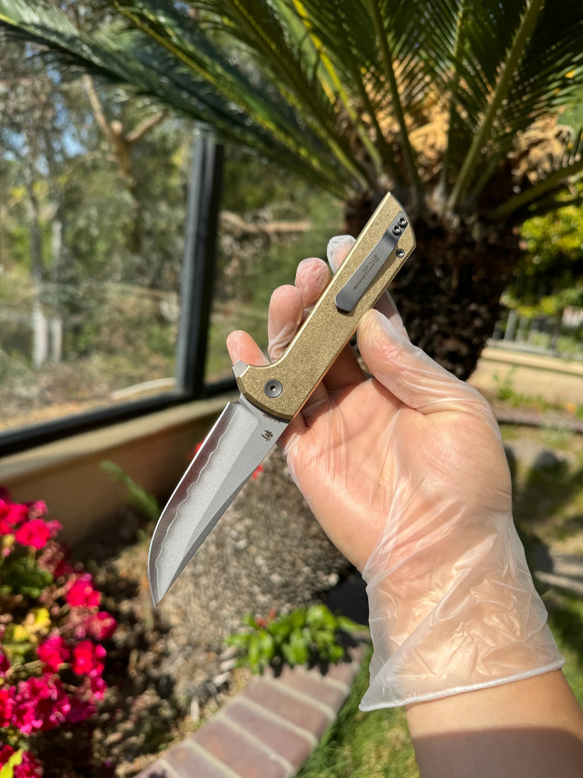 North Mountain Blade Chop 2 Bronze - 3.4" SLD-Magic Steel San Mai Tanto Blade, Bronze Frag Handle