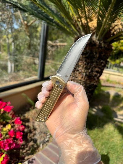 North Mountain Blade Chop 2 Bronze - 3.4" SLD-Magic Steel San Mai Tanto Blade, Bronze Frag Handle