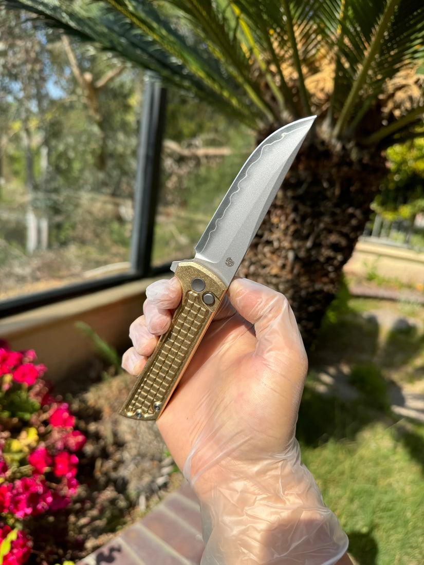 North Mountain Blade Chop 2 Bronze - 3.4" SLD-Magic Steel San Mai Tanto Blade, Bronze Frag Handle
