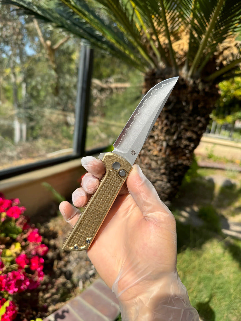 North Mountain Blade Chop 2 Bronze - 3.4" SLD-Magic Steel San Mai Tanto Blade, Bronze Frag Handle