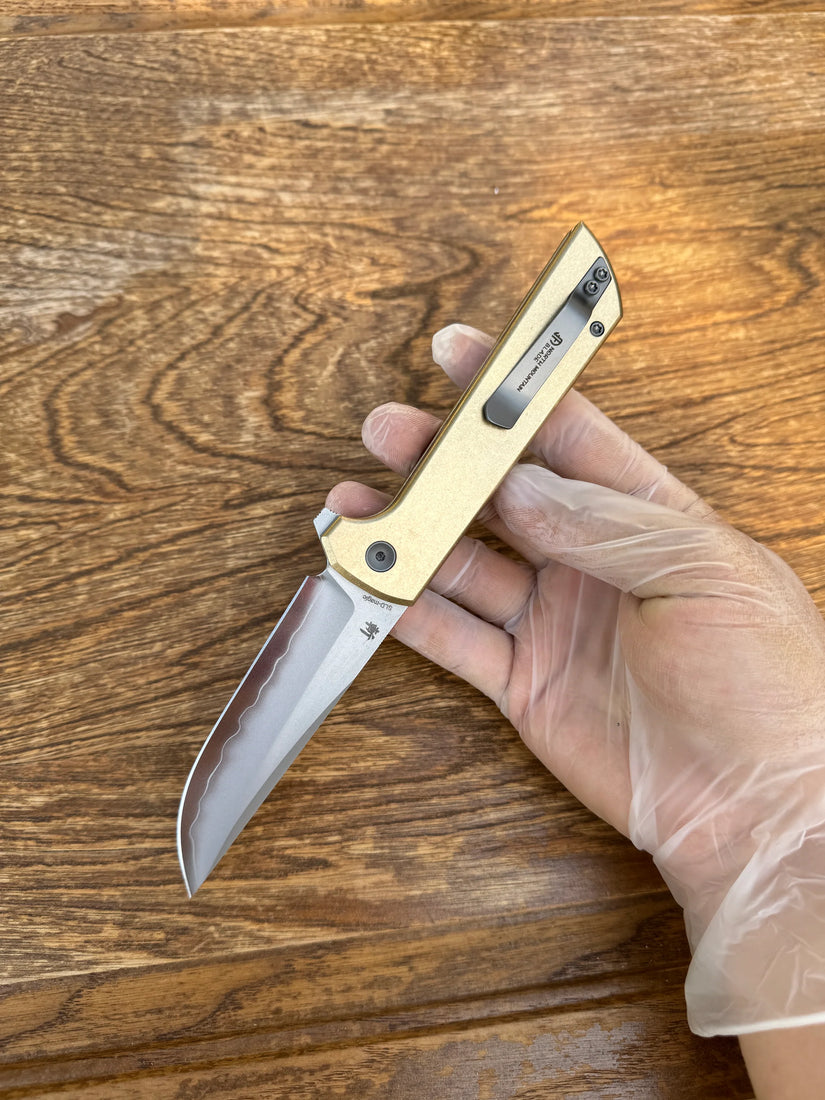 North Mountain Blade Chop 2 Bronze - 3.4" SLD-Magic Steel San Mai Tanto Blade, Bronze Frag Handle